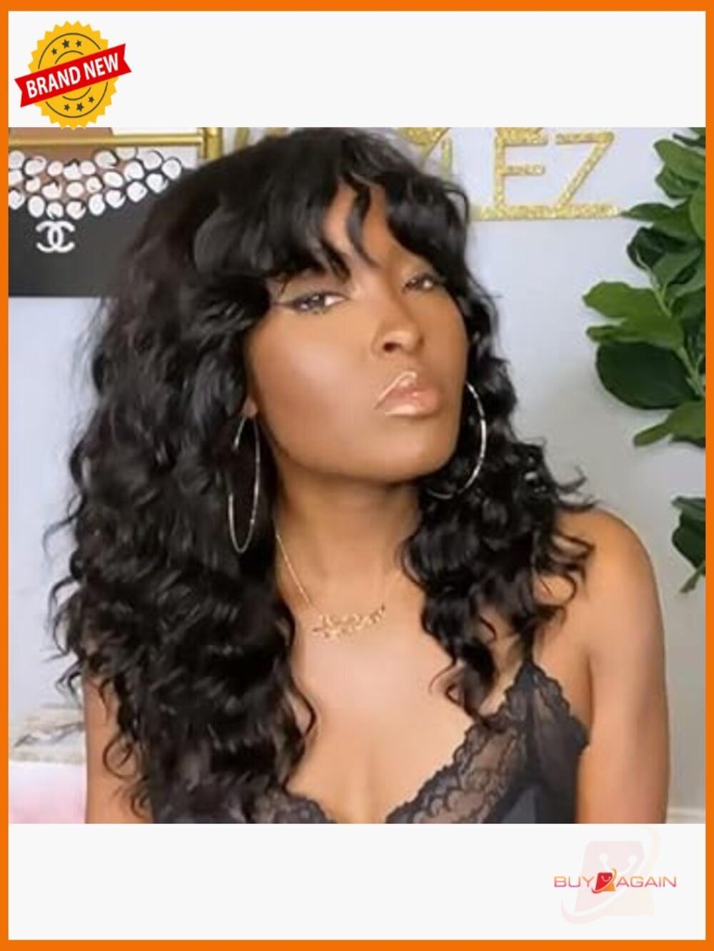 Deep Wave Bang Wig 180 Density Full Machine Made Human Hair Brazilian Hair